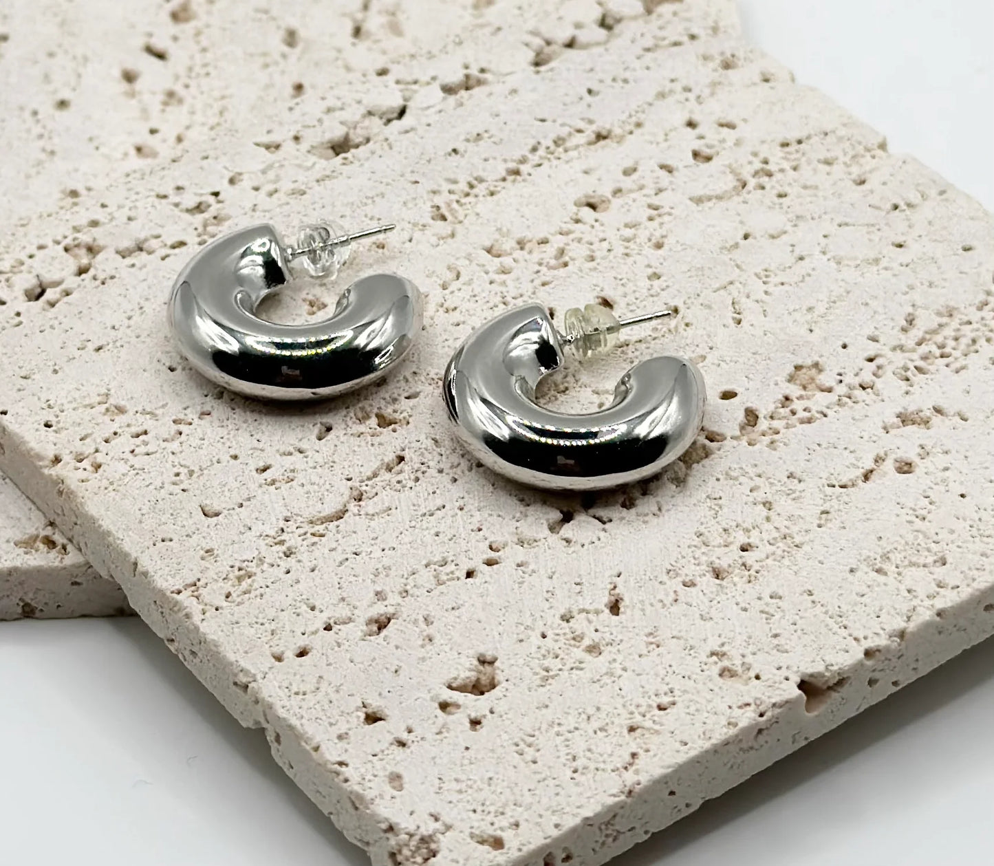 Chubby Silver Hoops (18K White Gold Filled)