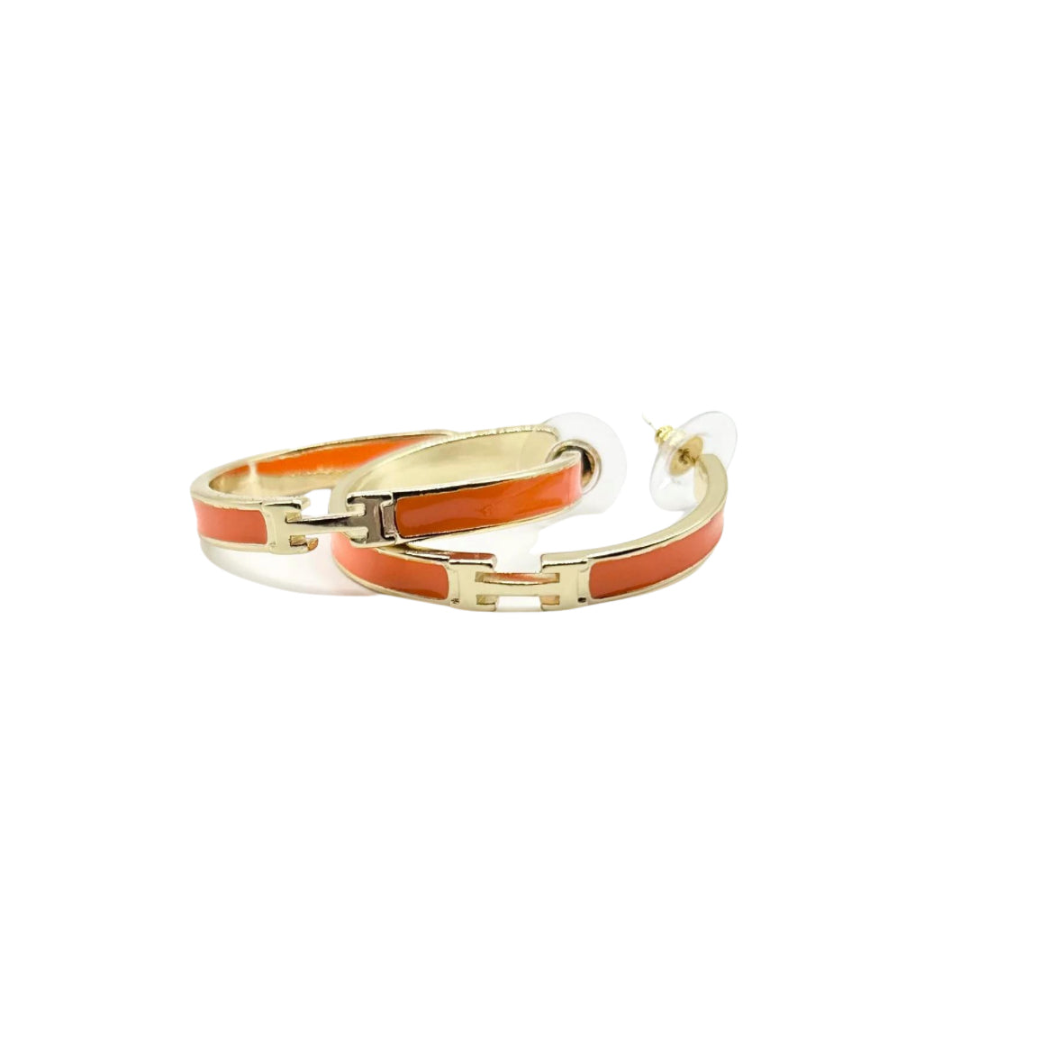 Orange Enamel Hoop Earring(Gold Filled)
