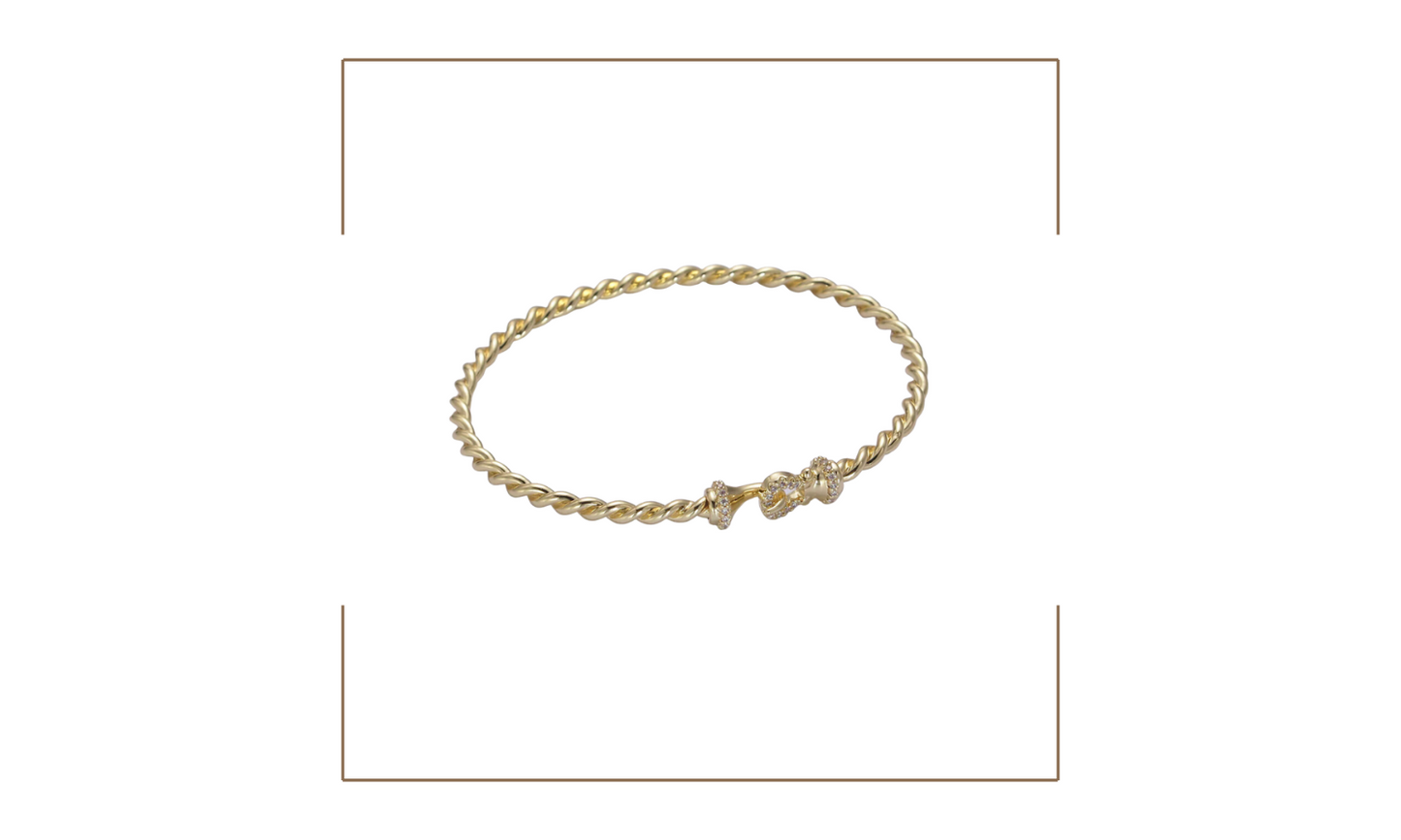 Anna Gold CZ Twisted Bangle Bracelet(Gold Filled)
