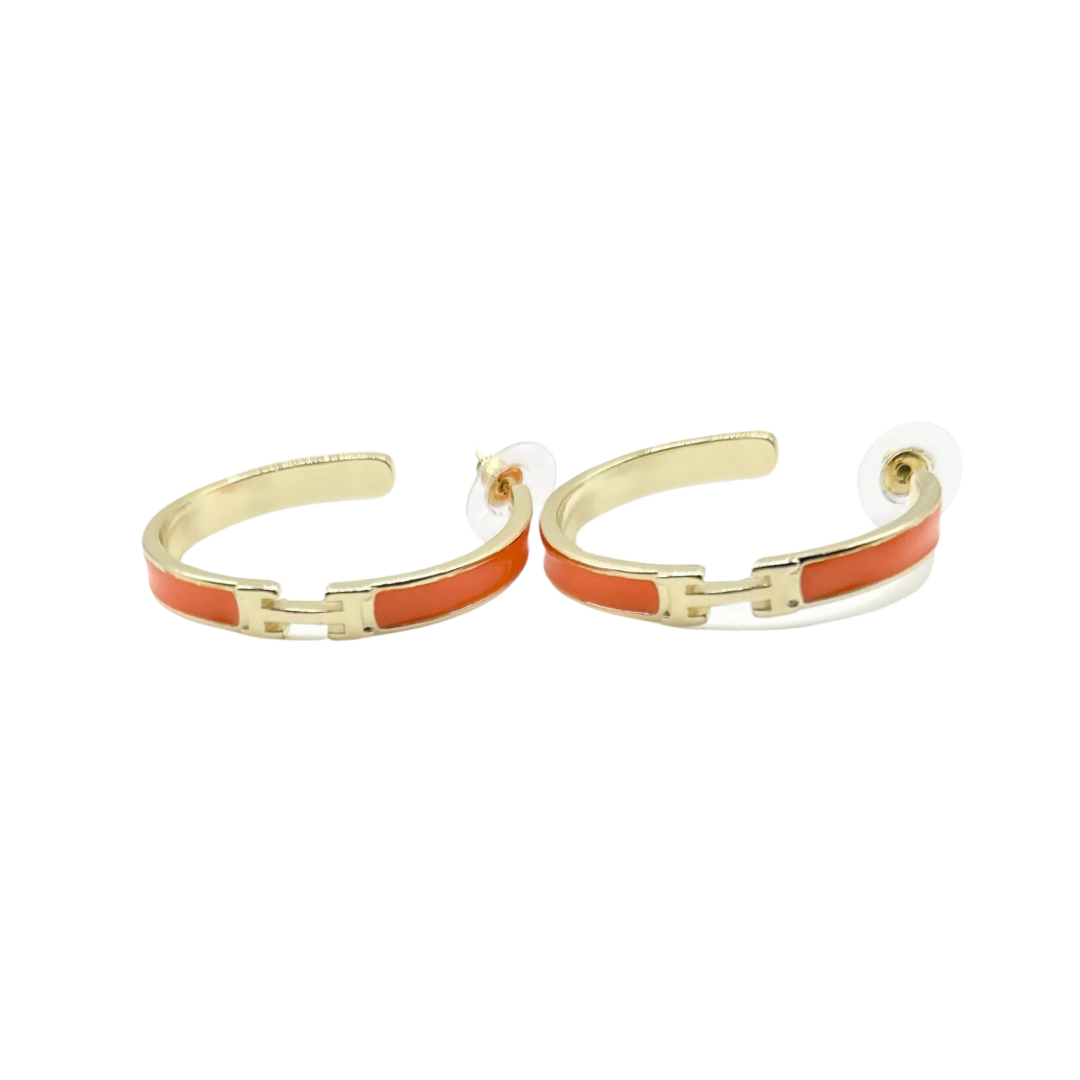 Orange Enamel Hoop Earring(Gold Filled)