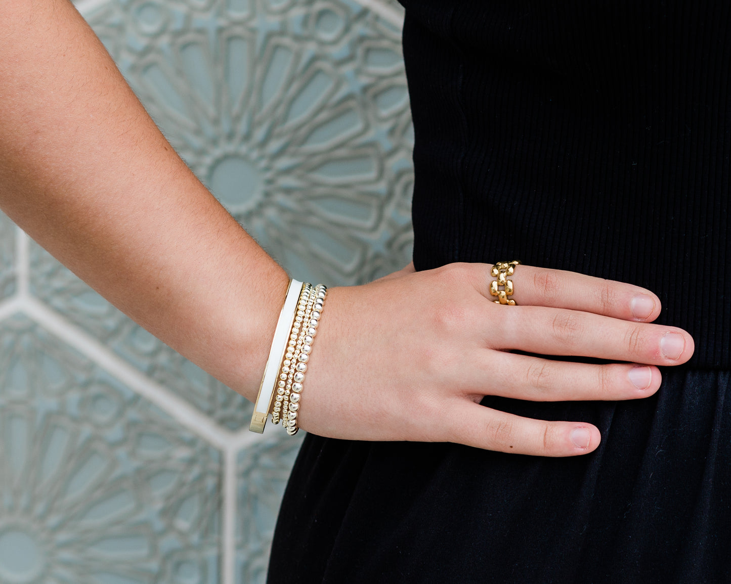 White Enamel Bangle Bracelet(Gold Filled)