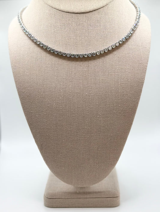 Silver Tennis Necklace(White Gold Filled)