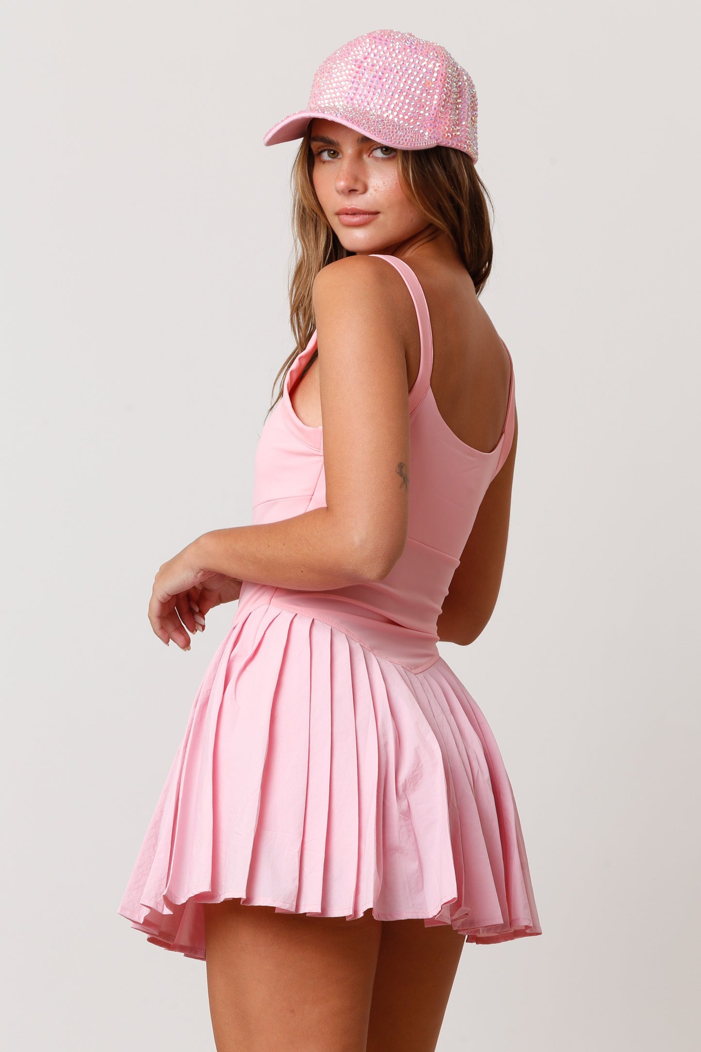 Pink Athletic Romper Dress(PeachLoveCalifornia)