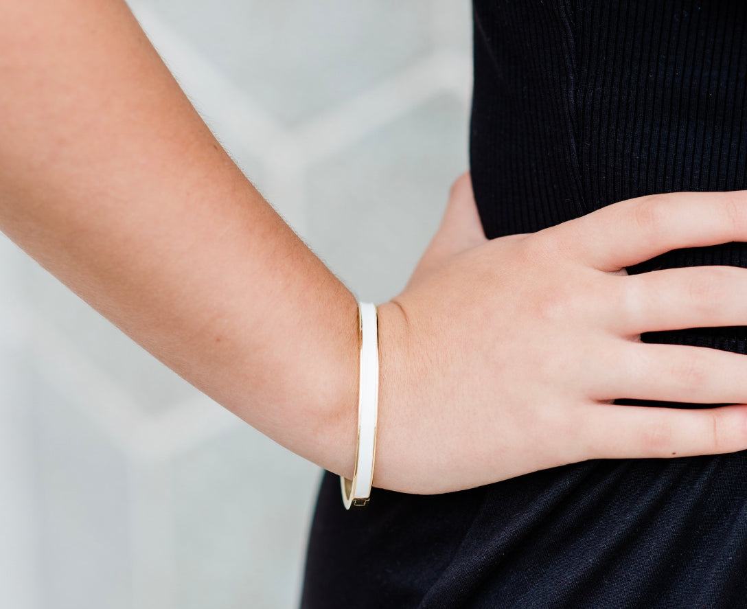 White Enamel Bangle Bracelet(Gold Filled)