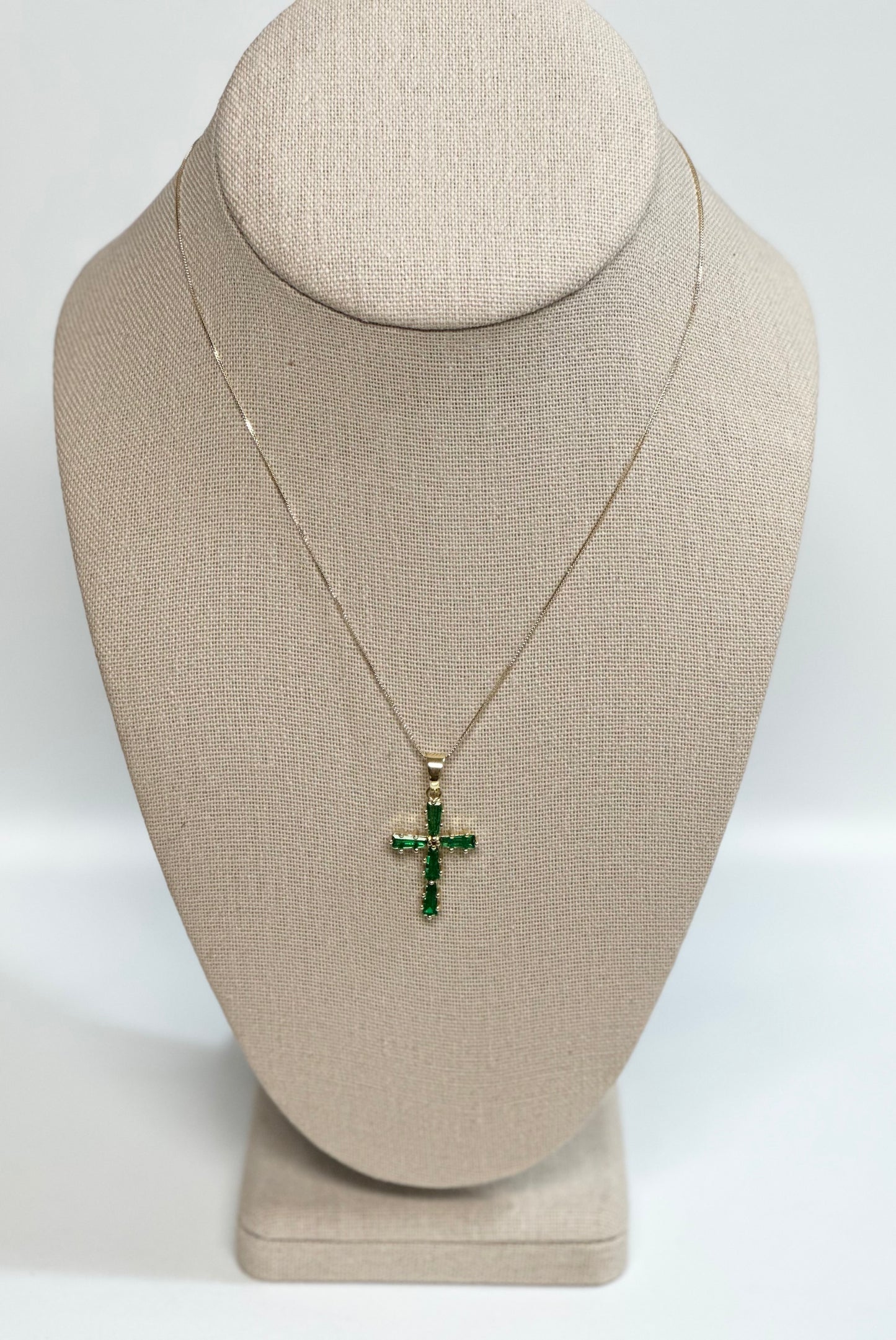 Emerald Green Cross Necklace (18K Gold Filled)