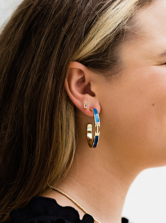 Navy Blue Enamel Hoop Earrings