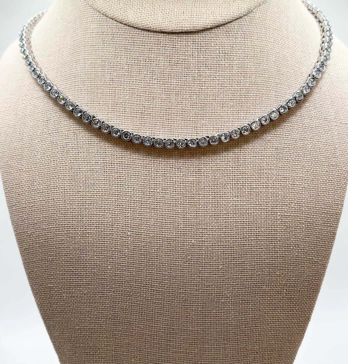 Silver Tennis Necklace(White Gold Filled)
